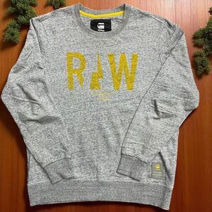 G-Star Raw Bolt Logo Crewneck Heather Gray Yellow Sweatshirt Men's Size Large
